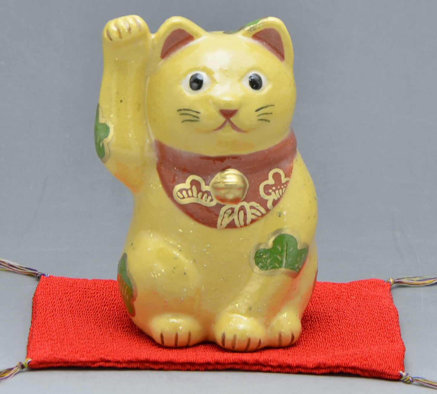 Kyoto Kiyomizu ware, Maneki Neko (Lucky Cat) Pine, Bamboo and Plum Yellow